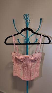 Pink Lace & Mesh Corset Bustier Top